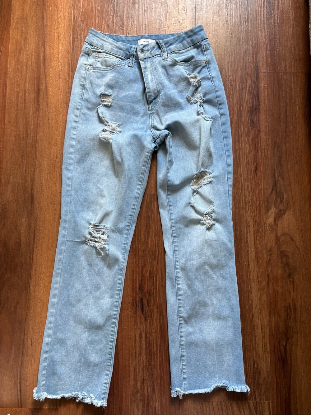 Forever 21 Light Blue Distressed Boyfriend Jeans